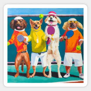 Dogs playing pickleball oil painting Sticker